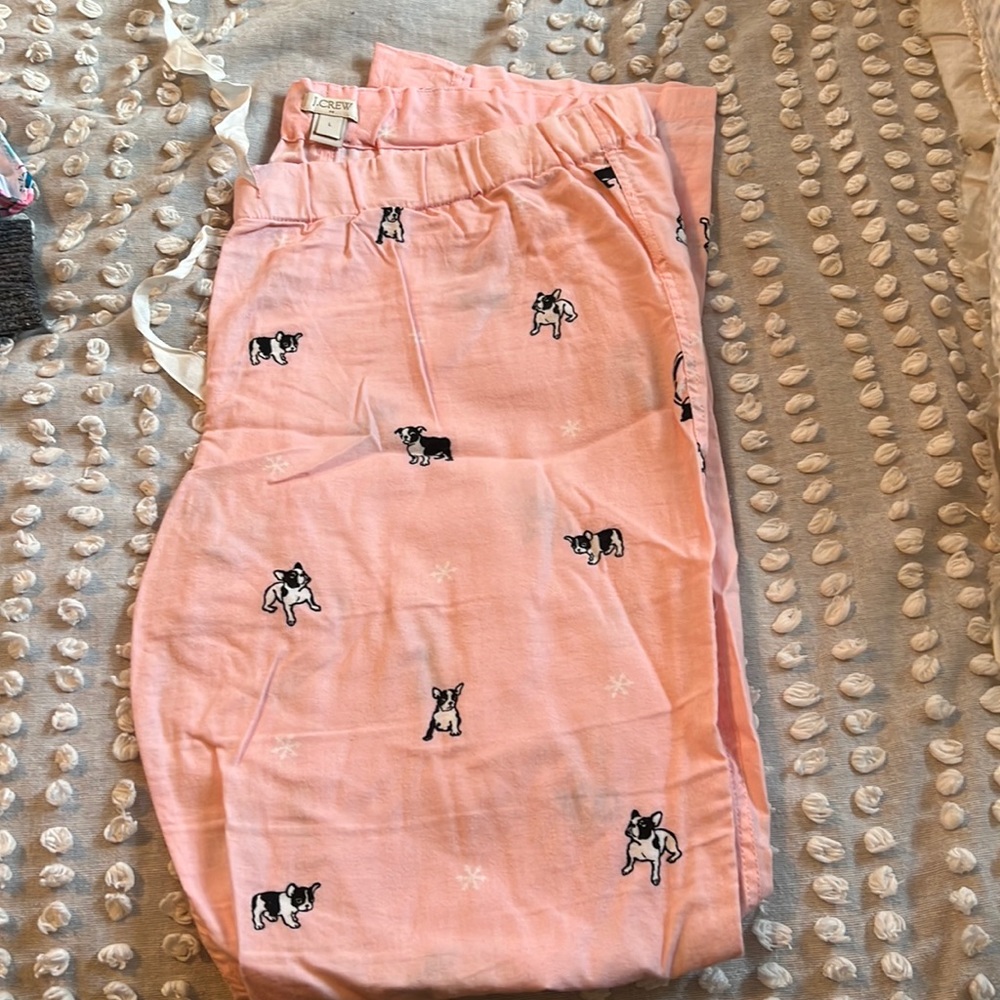J. Crew Pink French Bulldog Pajama Pants , Large L